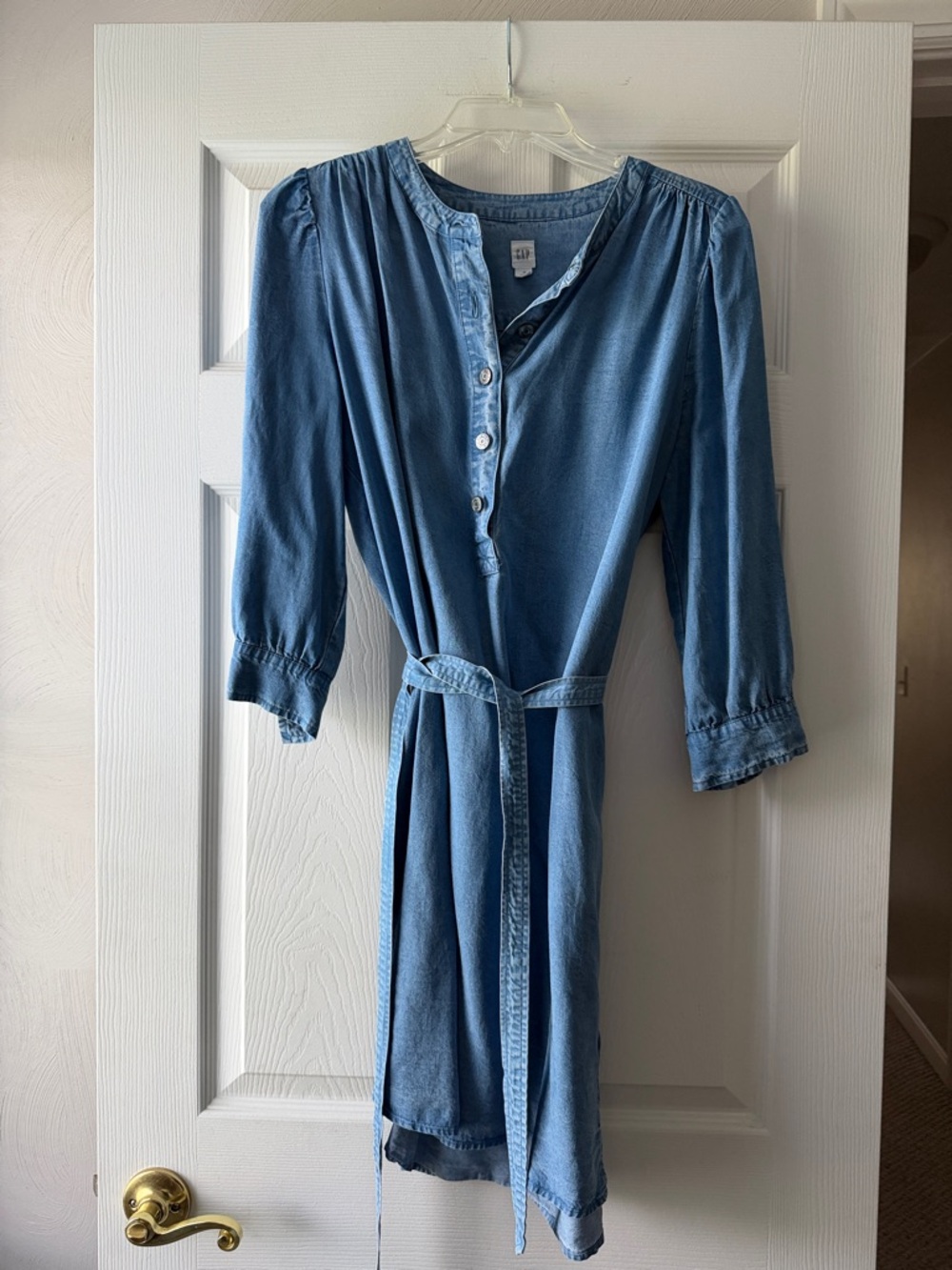 Gap Light Blue Denim Shirt Dress with Tie Belt